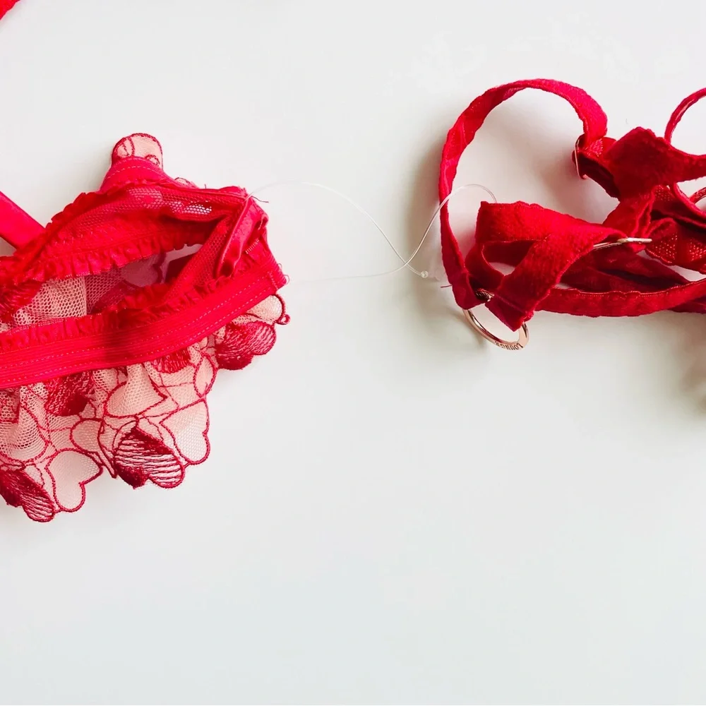 5PCS Lounge Lingerie 34C SMALL red valentines bra set - Picture 12 of 12